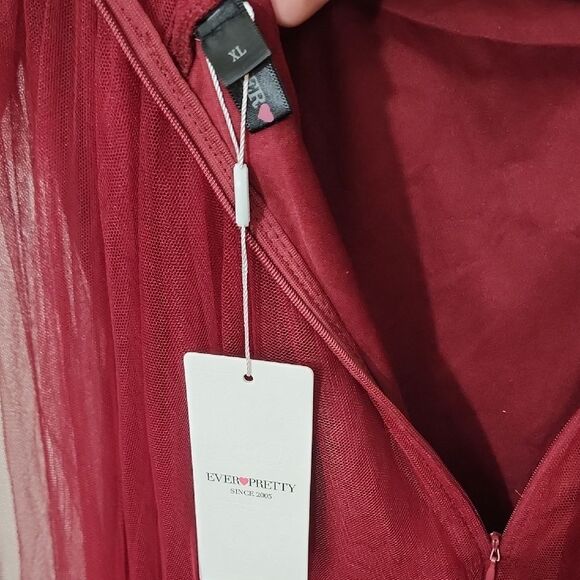 Ever Pretty Deep Red Maxi Gown with Puff Sleeves and Scoop Neck Size XL NWT - Picture 6 of 10